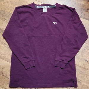 PINK VICTORIA'S SECRET Purple Long Sleeve Tropical Floral Logo T-Shirt - Medium